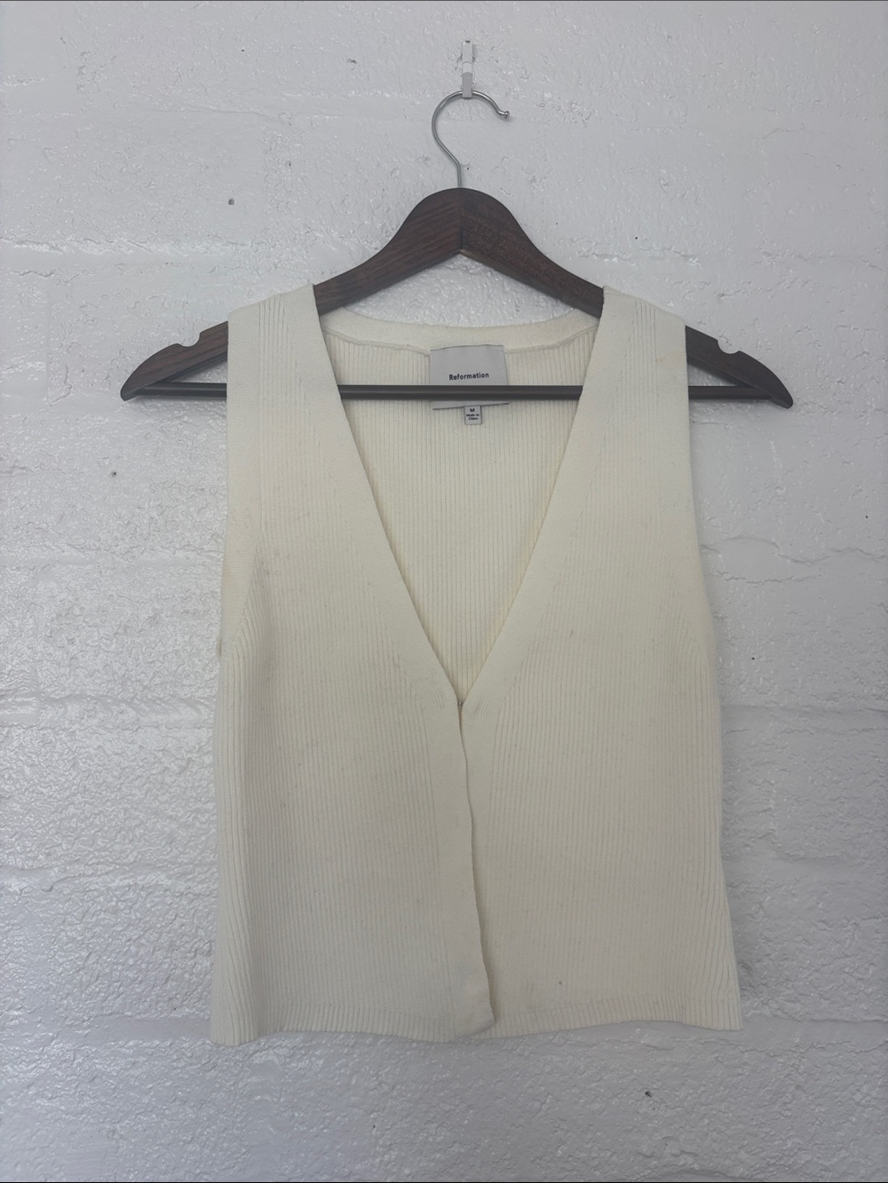 Reformation Cream Ribbed V-Neck Knit Tank - Picture 1 of 5